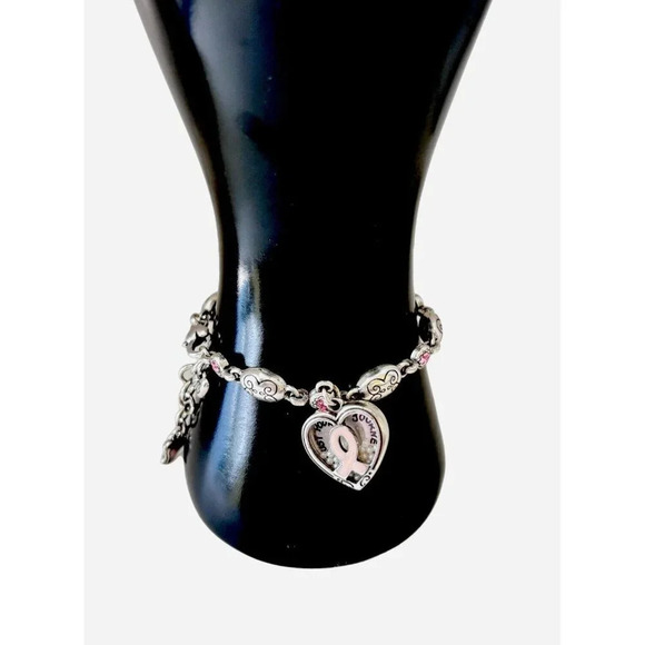 Brighton Power of Pink Legacy Heart Bracelet Silvertone Breast Cancer Awareness - Picture 1 of 5